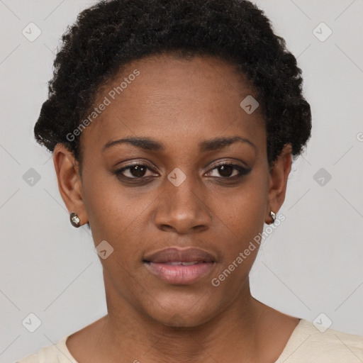 Neutral black young-adult female with short  brown hair and brown eyes