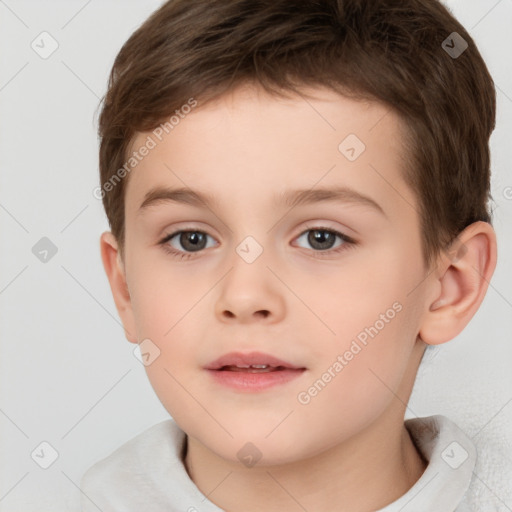 Joyful white child male with short  brown hair and brown eyes