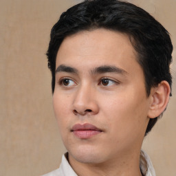 Neutral white young-adult male with short  black hair and brown eyes