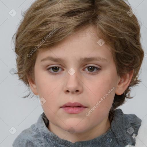 Neutral white child female with medium  brown hair and grey eyes