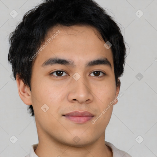 Neutral latino young-adult male with short  brown hair and brown eyes