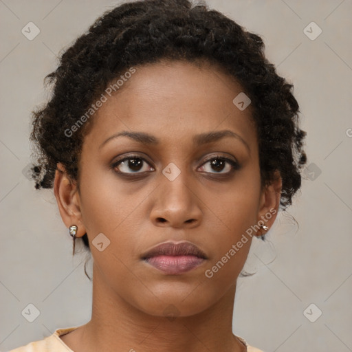 Neutral black young-adult female with short  brown hair and brown eyes