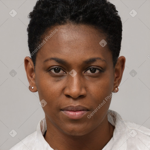 Neutral black young-adult female with short  brown hair and brown eyes