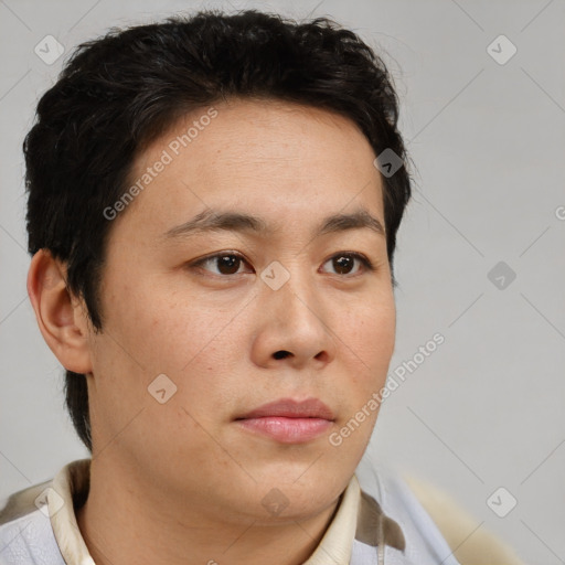 Neutral white adult male with short  brown hair and brown eyes