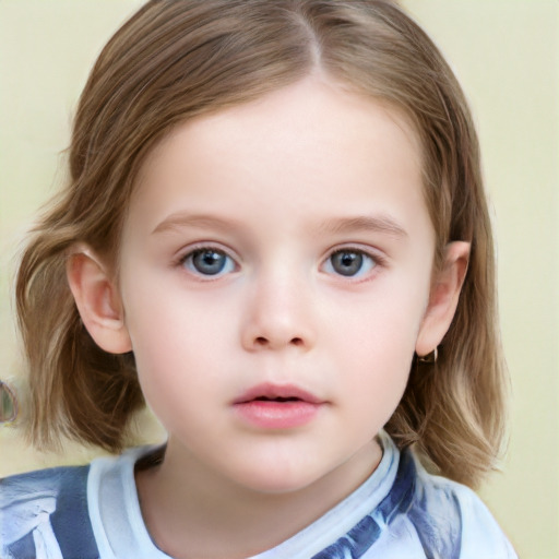 Neutral white child female with medium  brown hair and grey eyes