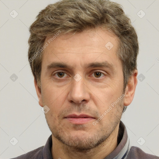 Neutral white adult male with short  brown hair and brown eyes