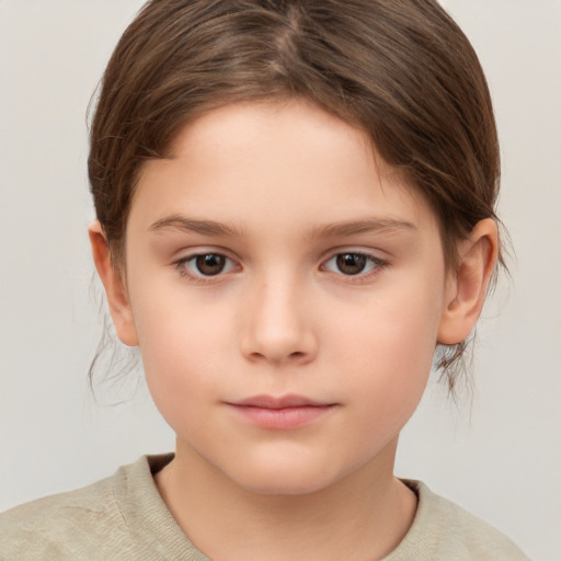 Neutral white child female with short  brown hair and brown eyes