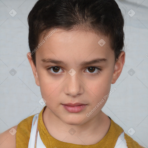 Neutral white child female with short  brown hair and brown eyes