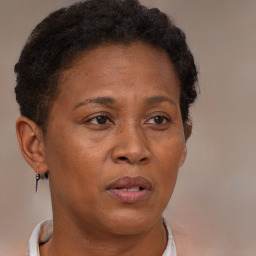 Neutral black adult female with short  brown hair and brown eyes