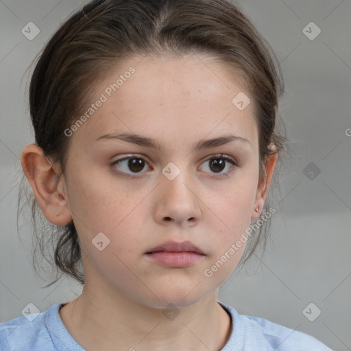 Neutral white child female with medium  brown hair and brown eyes