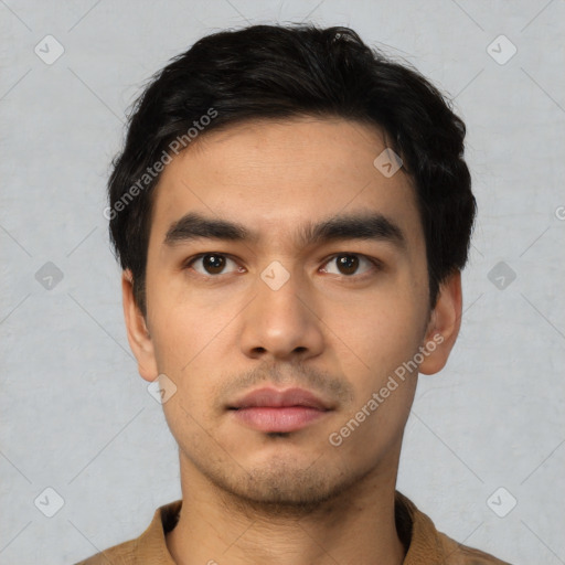 Neutral asian young-adult male with short  black hair and brown eyes