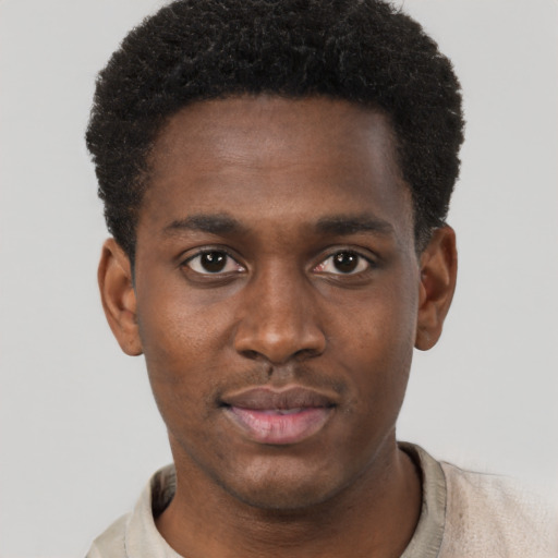 Neutral black young-adult male with short  brown hair and brown eyes