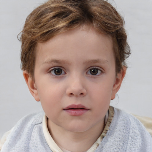 Neutral white child female with short  brown hair and blue eyes