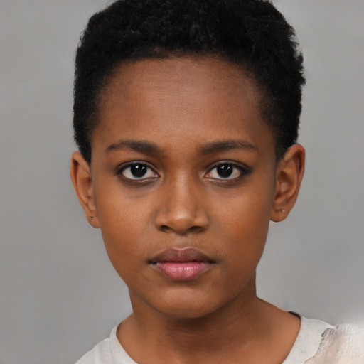 Neutral black child female with short  black hair and brown eyes