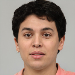 Neutral asian young-adult male with short  brown hair and brown eyes