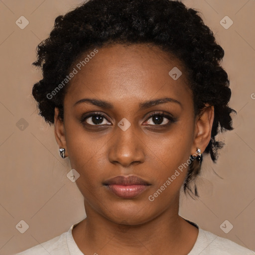 Neutral black young-adult female with short  black hair and brown eyes