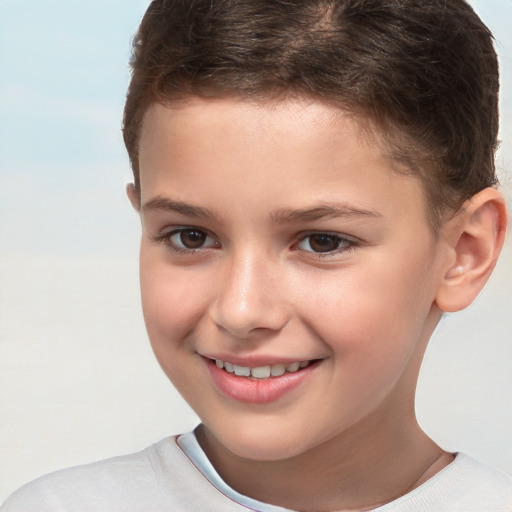 Joyful white child male with short  brown hair and brown eyes