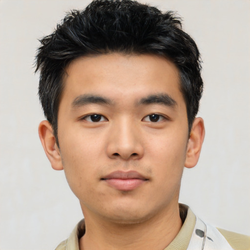 Neutral asian young-adult male with short  black hair and brown eyes