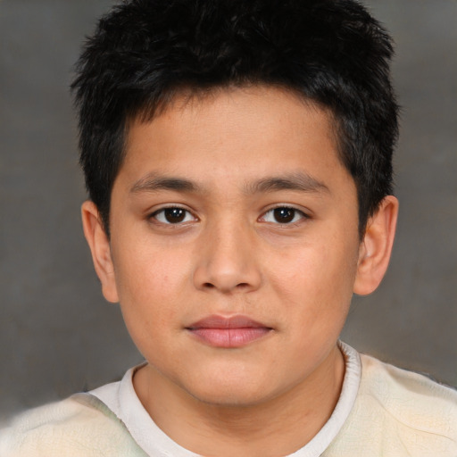 Neutral asian child male with short  brown hair and brown eyes