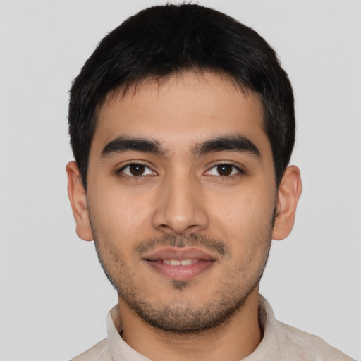 Neutral latino young-adult male with short  brown hair and brown eyes