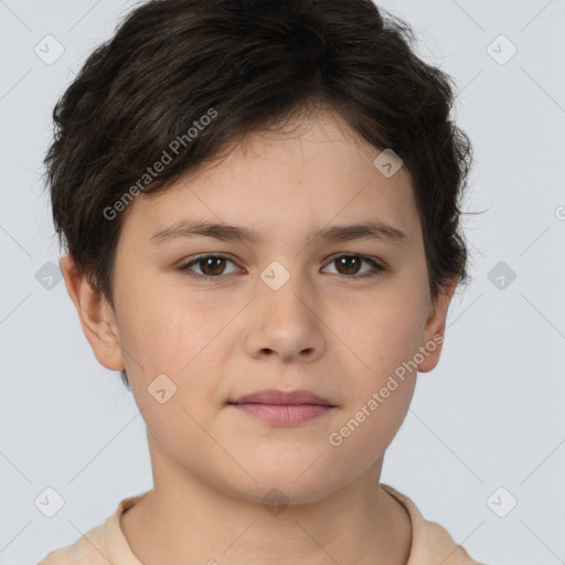 Neutral white child female with short  brown hair and brown eyes