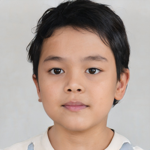 Neutral asian child male with short  brown hair and brown eyes