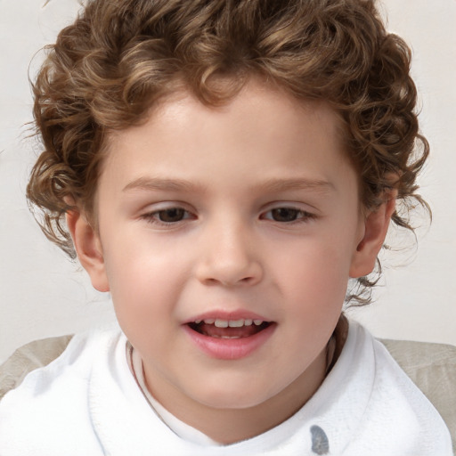 Joyful white child male with short  brown hair and brown eyes