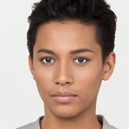 Neutral latino young-adult male with short  brown hair and brown eyes