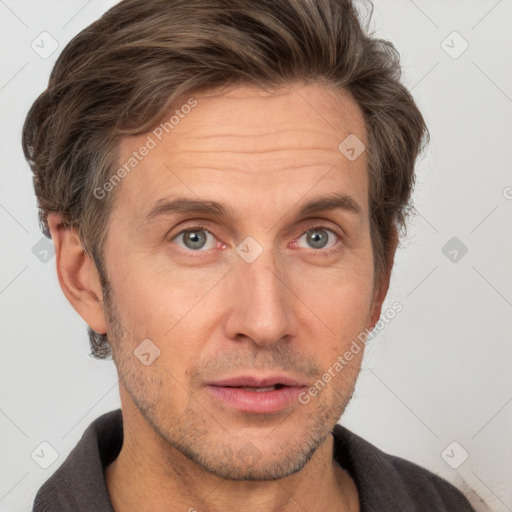 Neutral white adult male with short  brown hair and brown eyes