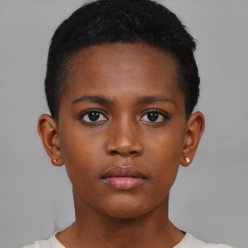Neutral black child female with short  brown hair and brown eyes