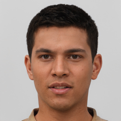 Neutral asian young-adult male with short  brown hair and brown eyes