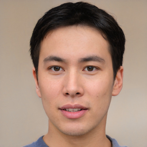 Neutral asian young-adult male with short  brown hair and brown eyes