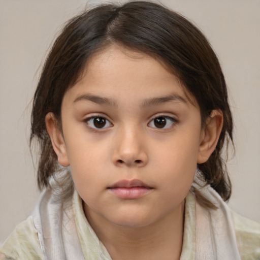 Neutral white child female with medium  brown hair and brown eyes