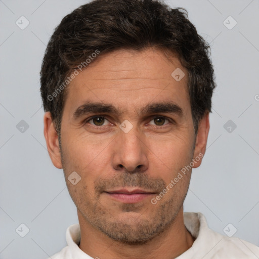 Neutral white adult male with short  brown hair and brown eyes