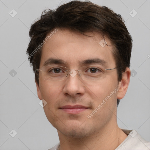 Neutral white adult male with short  brown hair and brown eyes