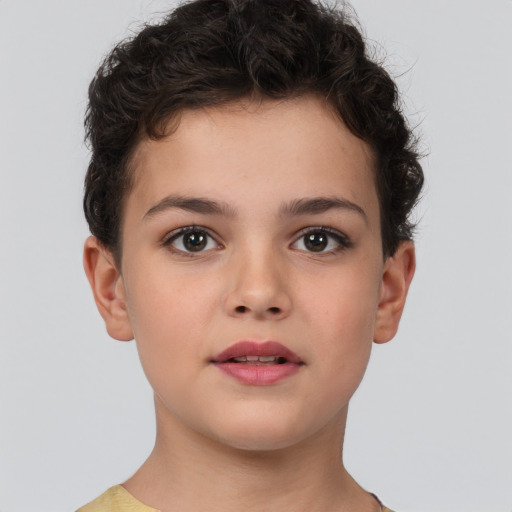 Neutral white child female with short  brown hair and brown eyes