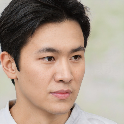 Neutral asian young-adult male with short  brown hair and brown eyes