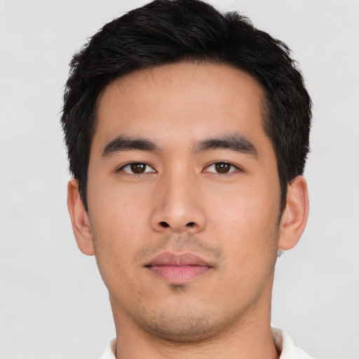 Neutral asian young-adult male with short  black hair and brown eyes