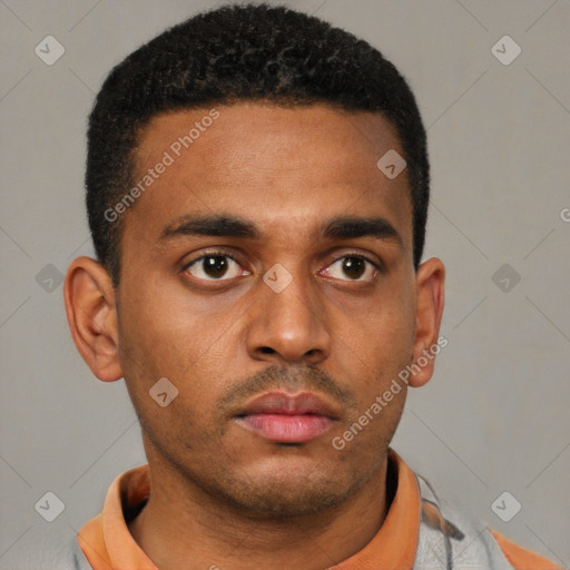 Neutral latino young-adult male with short  brown hair and brown eyes