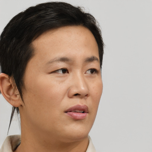 Neutral asian young-adult male with short  brown hair and brown eyes