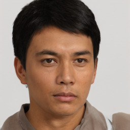 Neutral asian young-adult male with short  brown hair and brown eyes