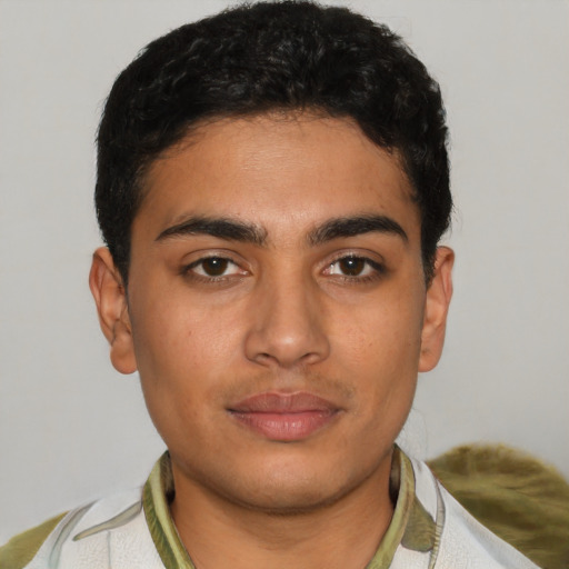 Neutral latino young-adult male with short  brown hair and brown eyes