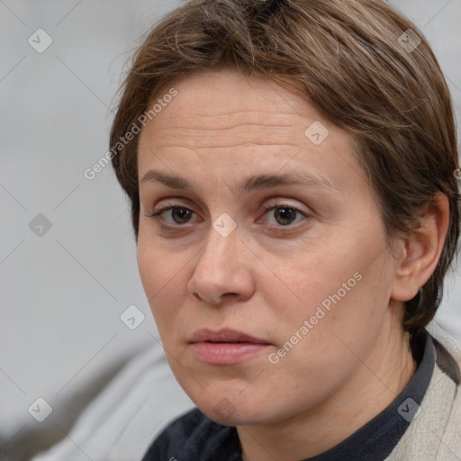 Neutral white adult female with medium  brown hair and brown eyes