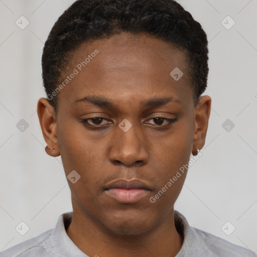 Neutral black young-adult male with short  brown hair and brown eyes