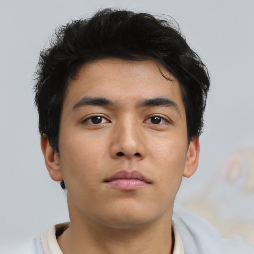 Neutral asian young-adult male with short  brown hair and brown eyes