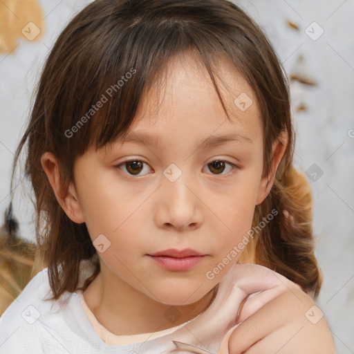 Neutral white child female with medium  brown hair and brown eyes