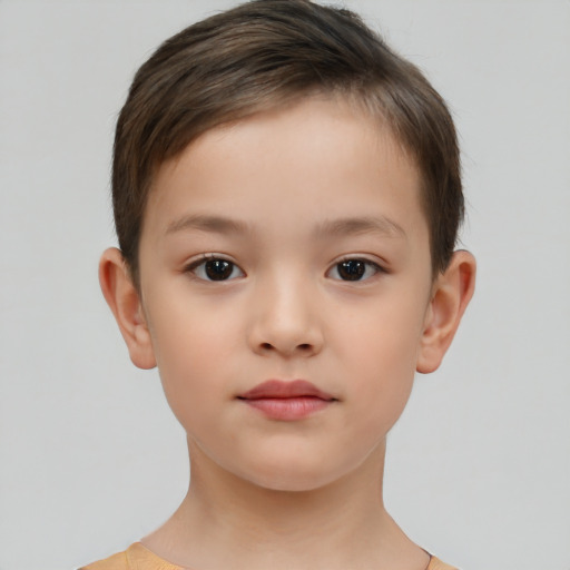 Neutral white child female with short  brown hair and brown eyes