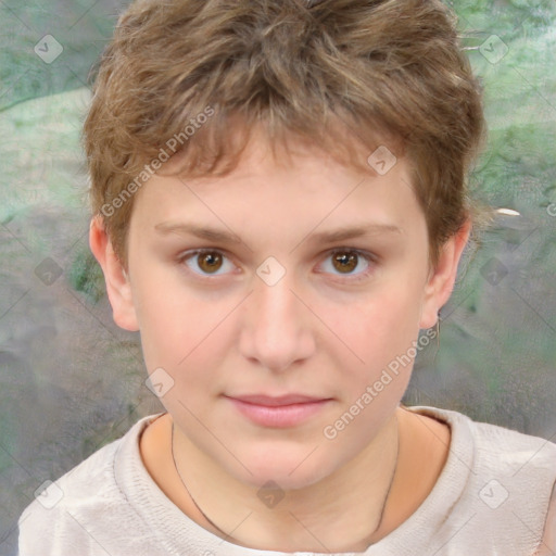 Neutral white child female with short  brown hair and brown eyes