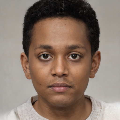 Neutral black young-adult male with short  brown hair and brown eyes