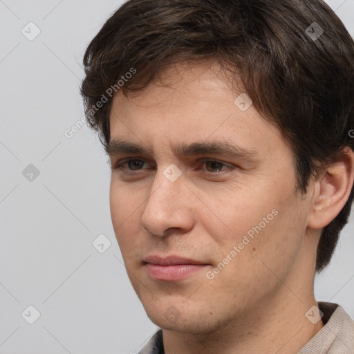 Neutral white adult male with short  brown hair and brown eyes